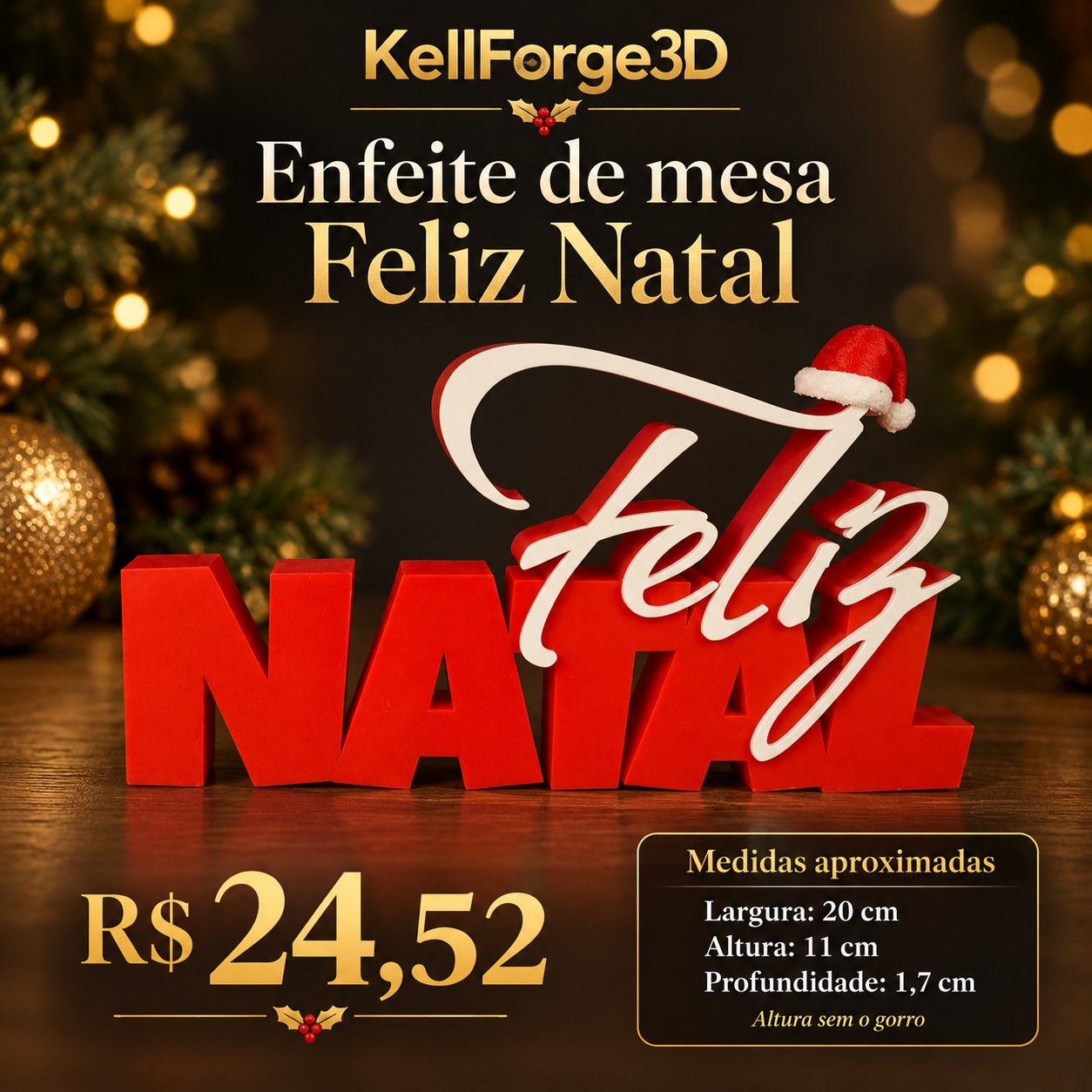 Enfeite de mesa Feliz Natal