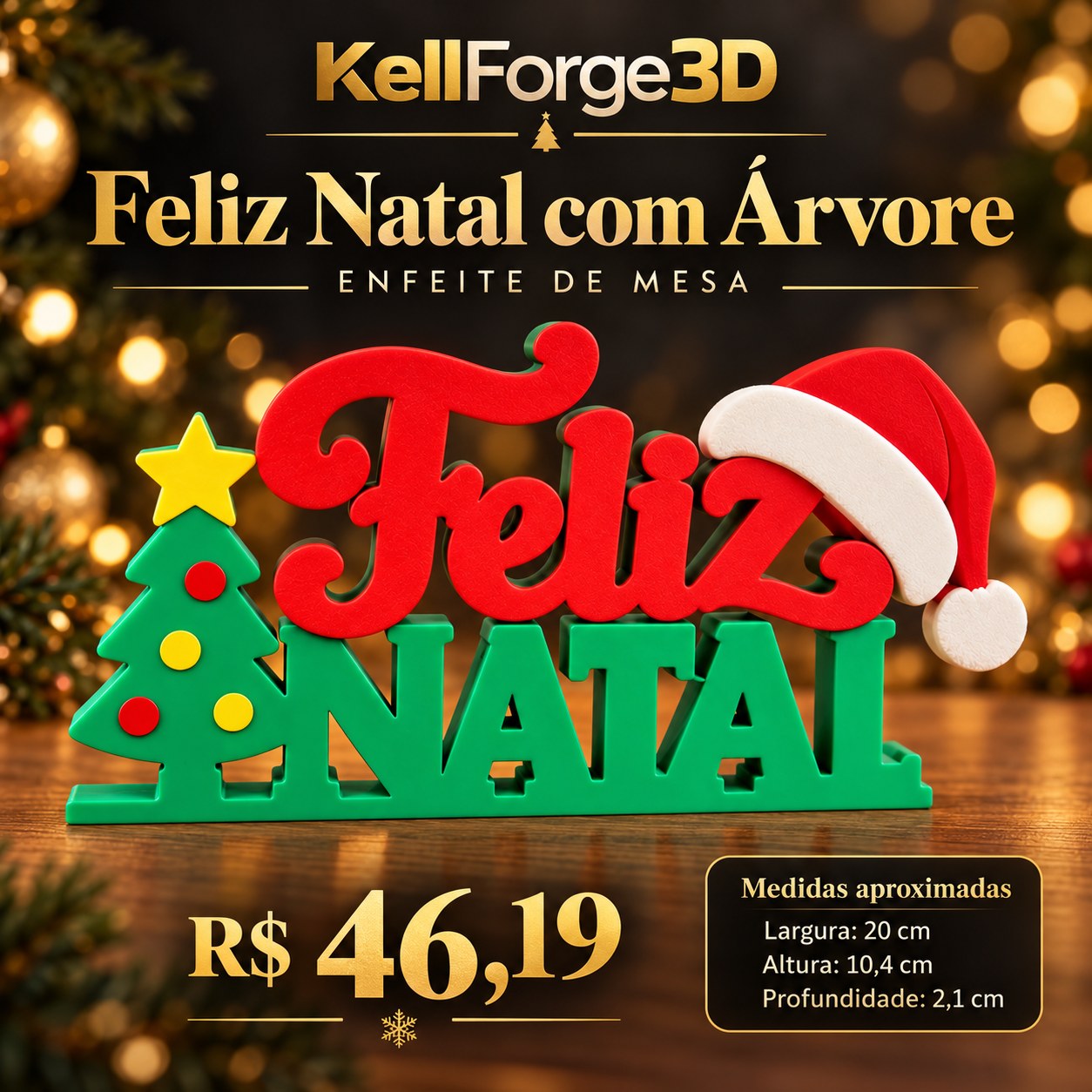 Feliz Natal com Árvore — Enfeite de mesa