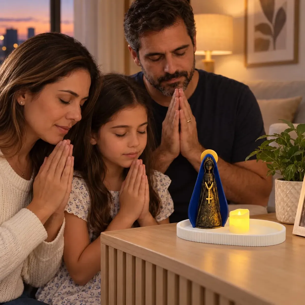 Kit Altar Nossa Senhora Aparecida Vela Led Bandeja 3d