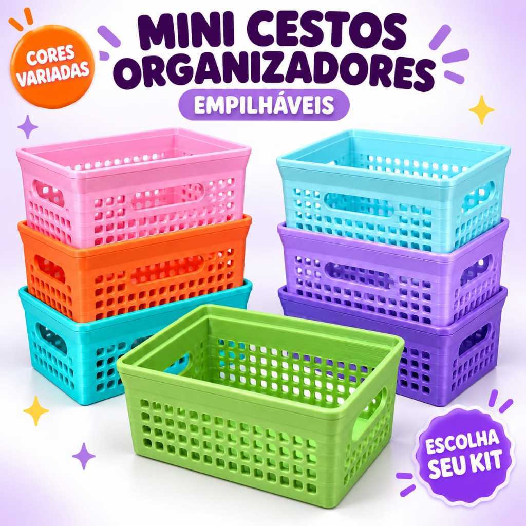 Mini Cesto Organizador empilhavel de mesa coloridos  10 x 6,5cm